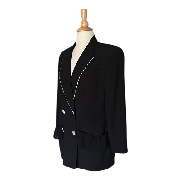 CRISCIONE NY Vintage 80s Double Breasted Black Blazer Glam Silver Rhinestone M - Picture 6 of 17